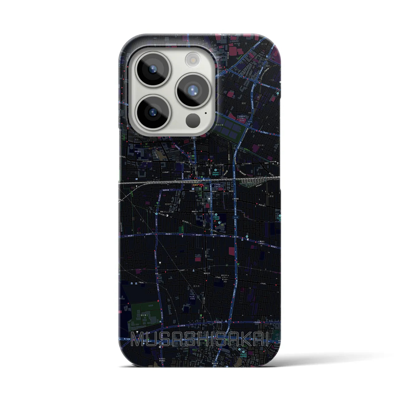 【武蔵境】地図柄iPhoneケース（バックカバータイプ・ブラック）iPhone 15 Pro 用