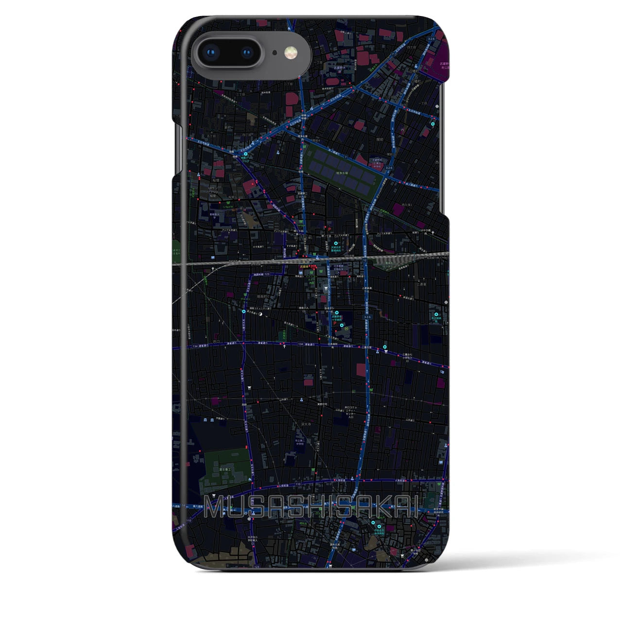 【武蔵境】地図柄iPhoneケース（バックカバータイプ・ブラック）iPhone 8Plus /7Plus / 6sPlus / 6Plus 用