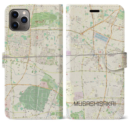 【武蔵境（東京都）】地図柄iPhoneケース（手帳タイプ）ナチュラル・iPhone 11 Pro Max 用