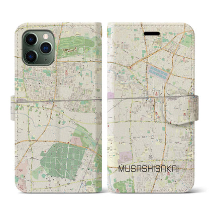 【武蔵境（東京都）】地図柄iPhoneケース（手帳タイプ）ナチュラル・iPhone 11 Pro 用