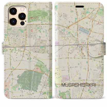 【武蔵境（東京都）】地図柄iPhoneケース（手帳タイプ）ナチュラル・iPhone 12 Pro Max 用