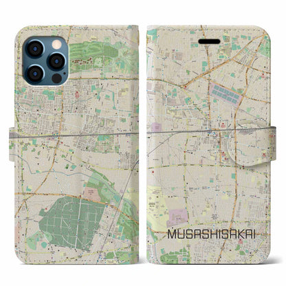 【武蔵境（東京都）】地図柄iPhoneケース（手帳タイプ）ナチュラル・iPhone 12 / 12 Pro 用