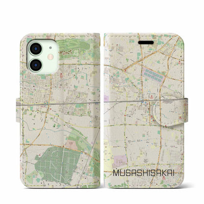 【武蔵境（東京都）】地図柄iPhoneケース（手帳タイプ）ナチュラル・iPhone 12 mini 用