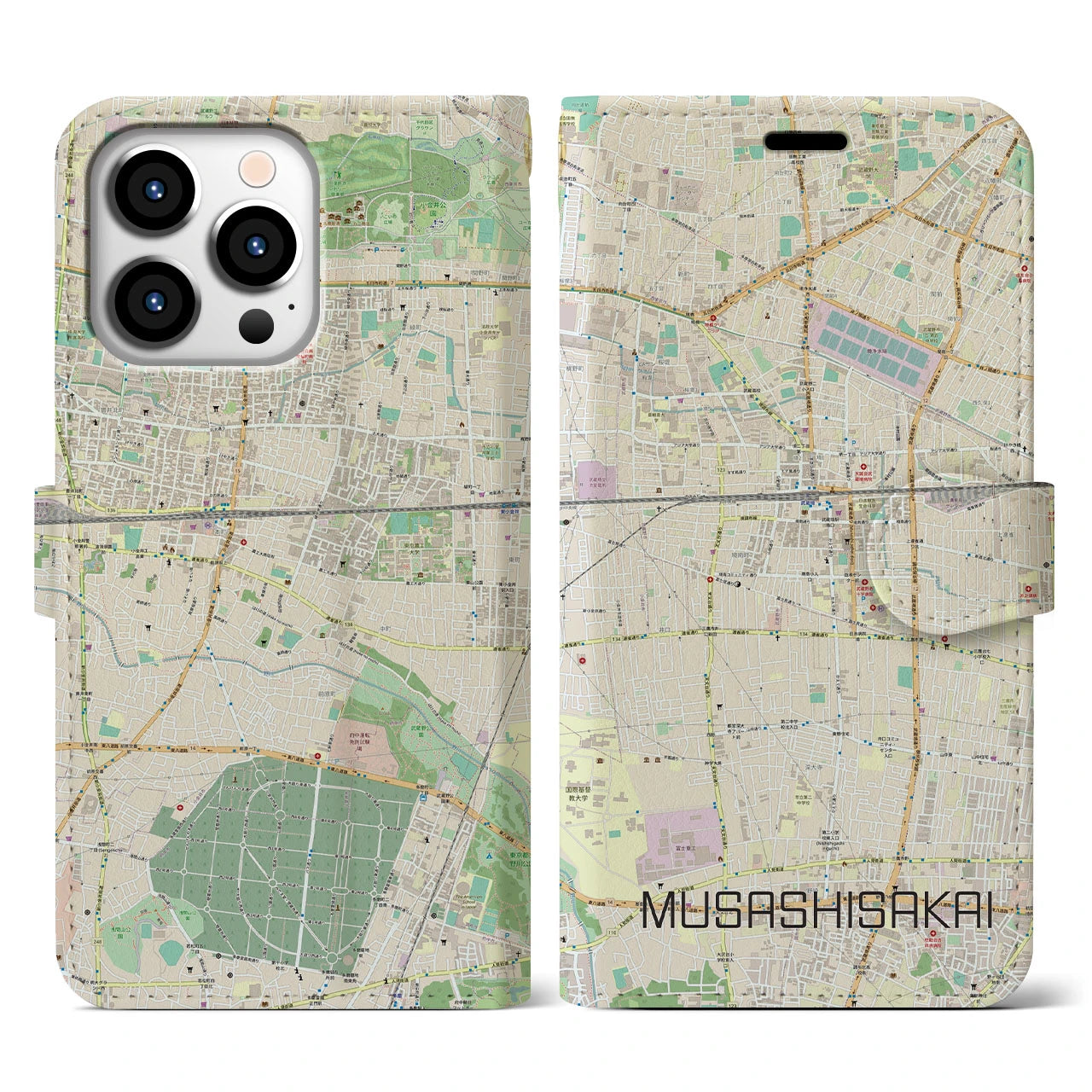 【武蔵境】地図柄iPhoneケース（手帳両面タイプ・ナチュラル）iPhone 13 Pro 用