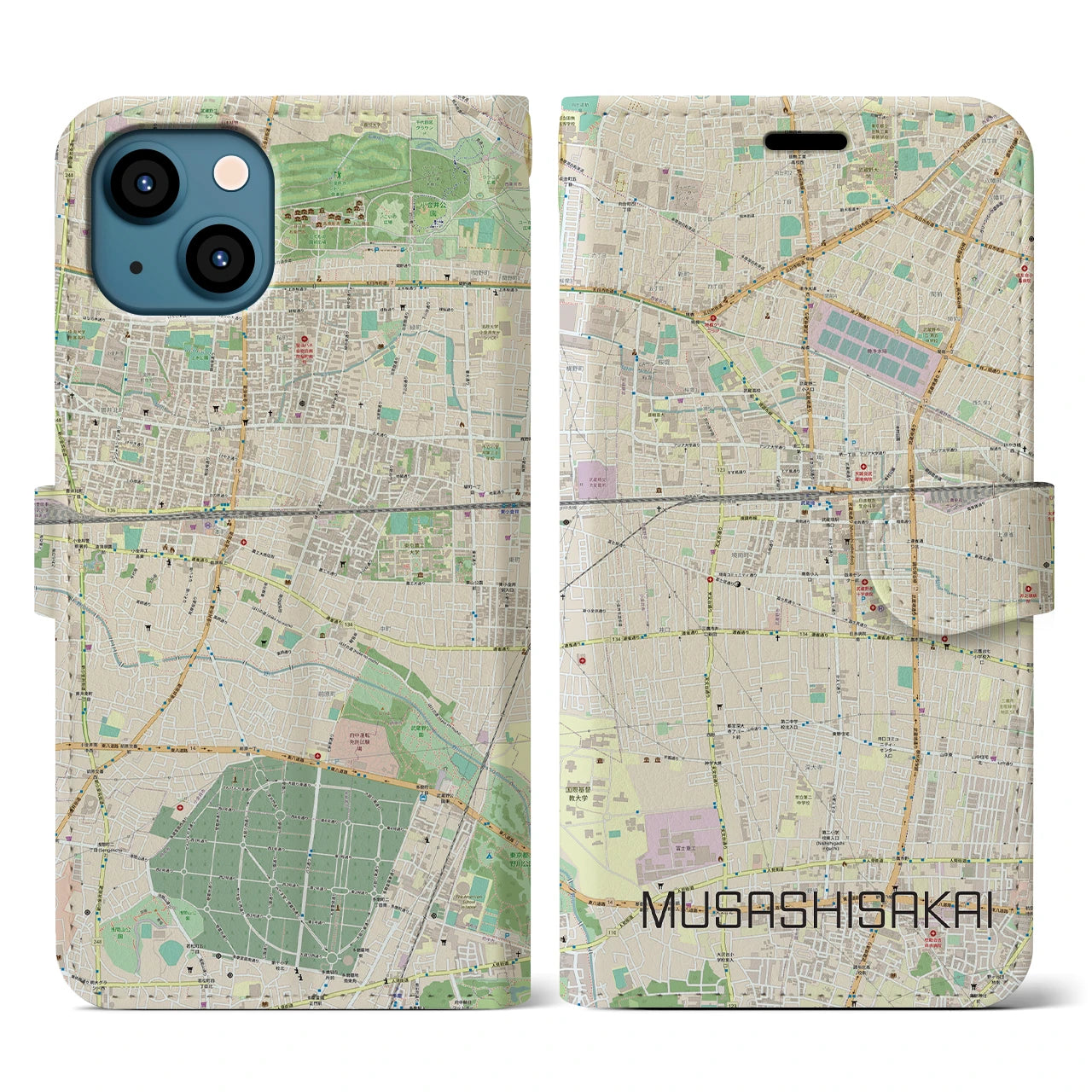 【武蔵境】地図柄iPhoneケース（手帳両面タイプ・ナチュラル）iPhone 13 用