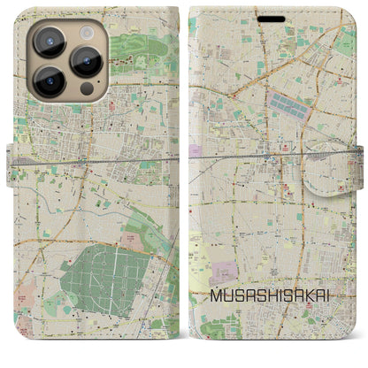 【武蔵境（東京都）】地図柄iPhoneケース（手帳タイプ）ナチュラル・iPhone 14 Pro Max 用