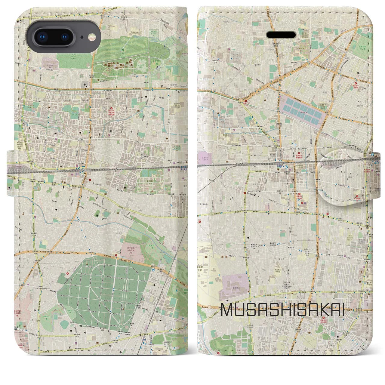 【武蔵境】地図柄iPhoneケース（手帳両面タイプ・ナチュラル）iPhone 8Plus /7Plus / 6sPlus / 6Plus 用