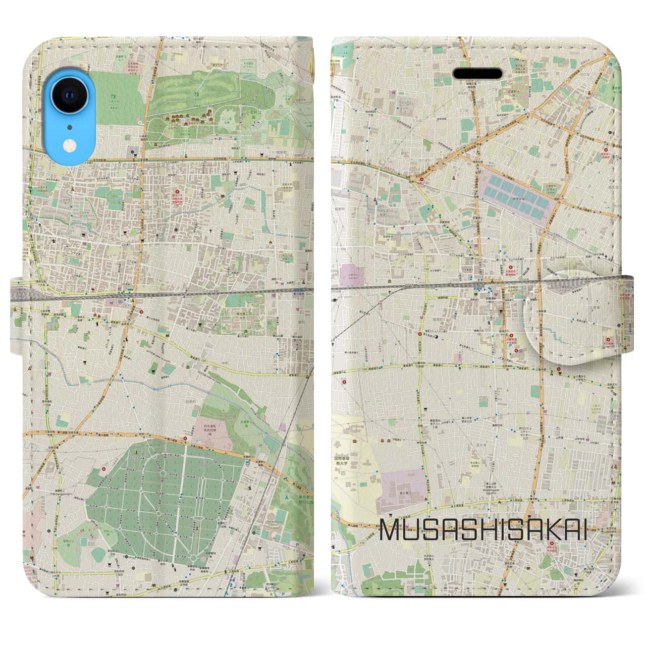 【武蔵境】地図柄iPhoneケース（手帳両面タイプ・ナチュラル）iPhone XR 用