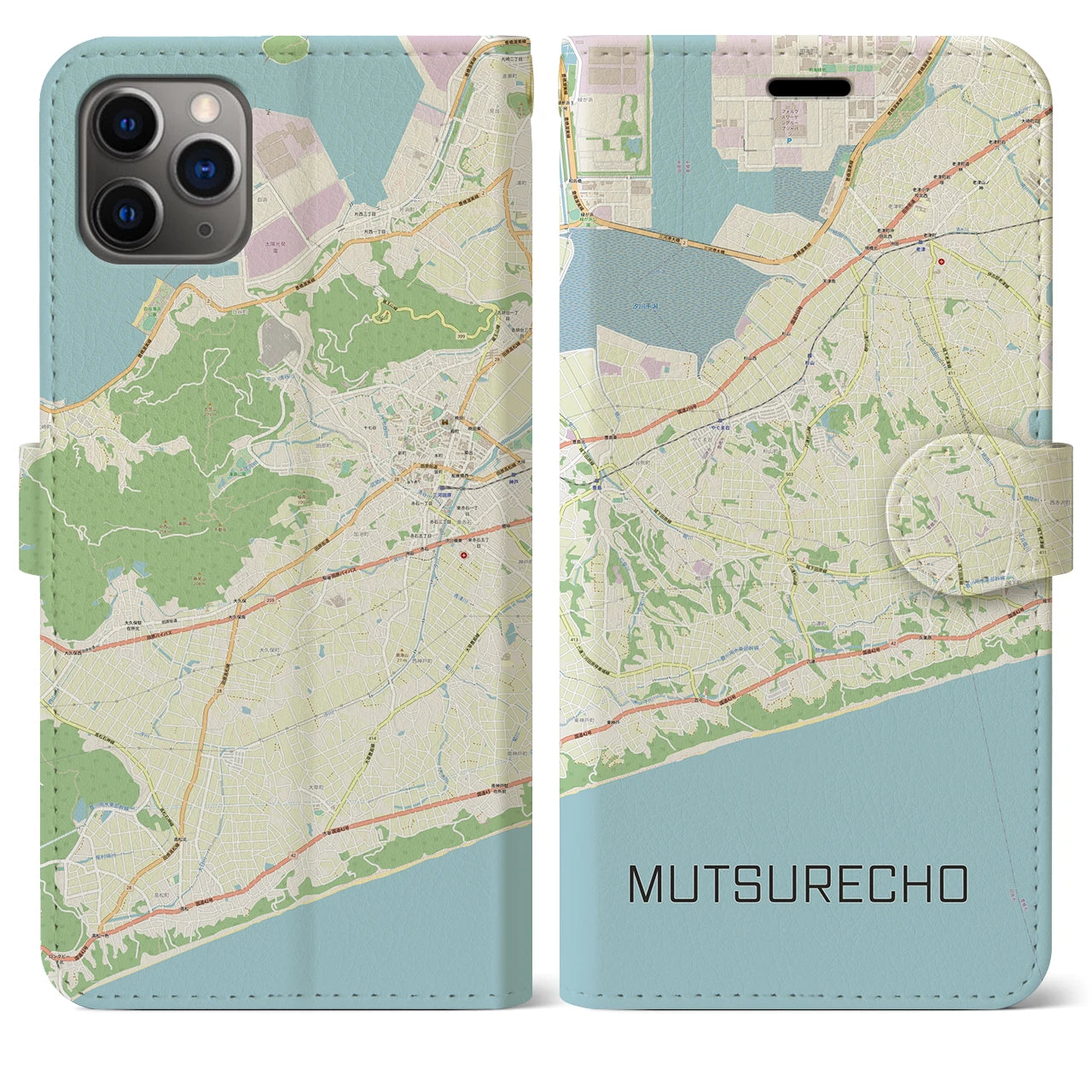 【六連町】地図柄iPhoneケース（手帳両面タイプ・ナチュラル）iPhone 11 Pro Max 用