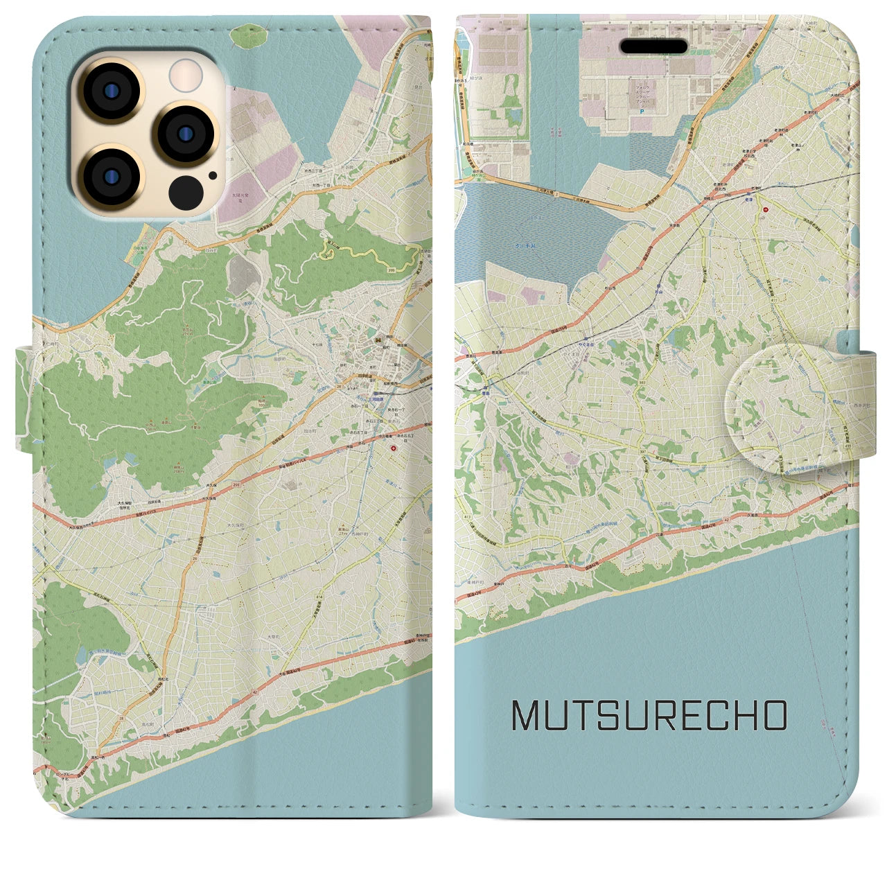 【六連町】地図柄iPhoneケース（手帳両面タイプ・ナチュラル）iPhone 12 Pro Max 用