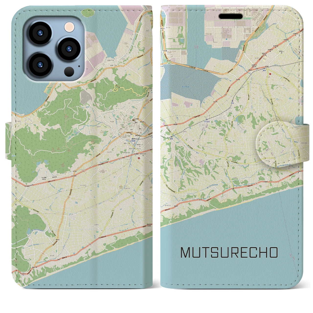 【六連町】地図柄iPhoneケース（手帳両面タイプ・ナチュラル）iPhone 13 Pro Max 用