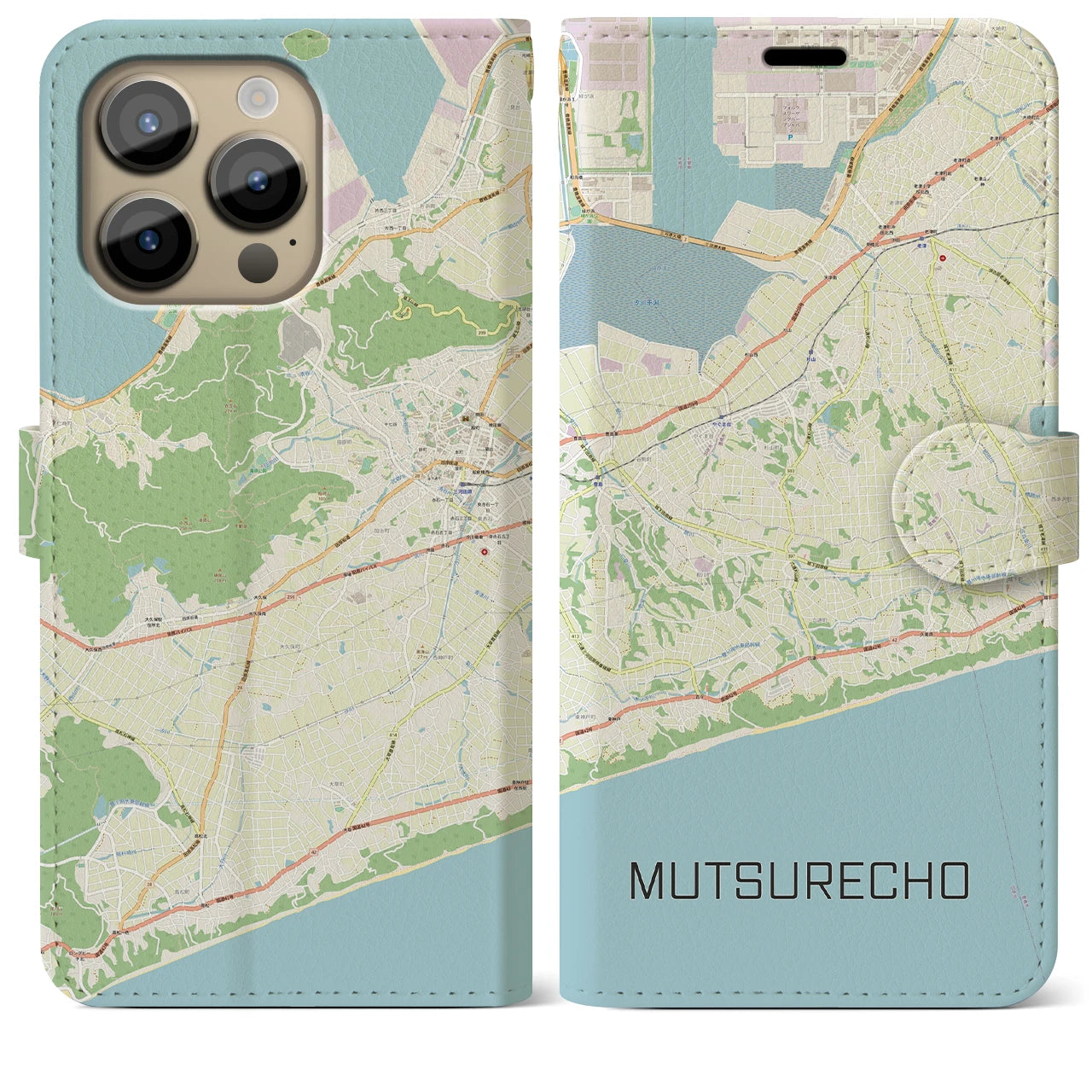【六連町】地図柄iPhoneケース（手帳両面タイプ・ナチュラル）iPhone 14 Pro Max 用