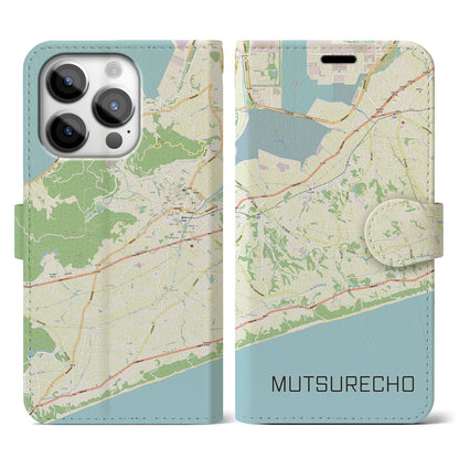 【六連町（愛知県）】地図柄iPhoneケース（手帳タイプ）ナチュラル・iPhone 14 Pro 用