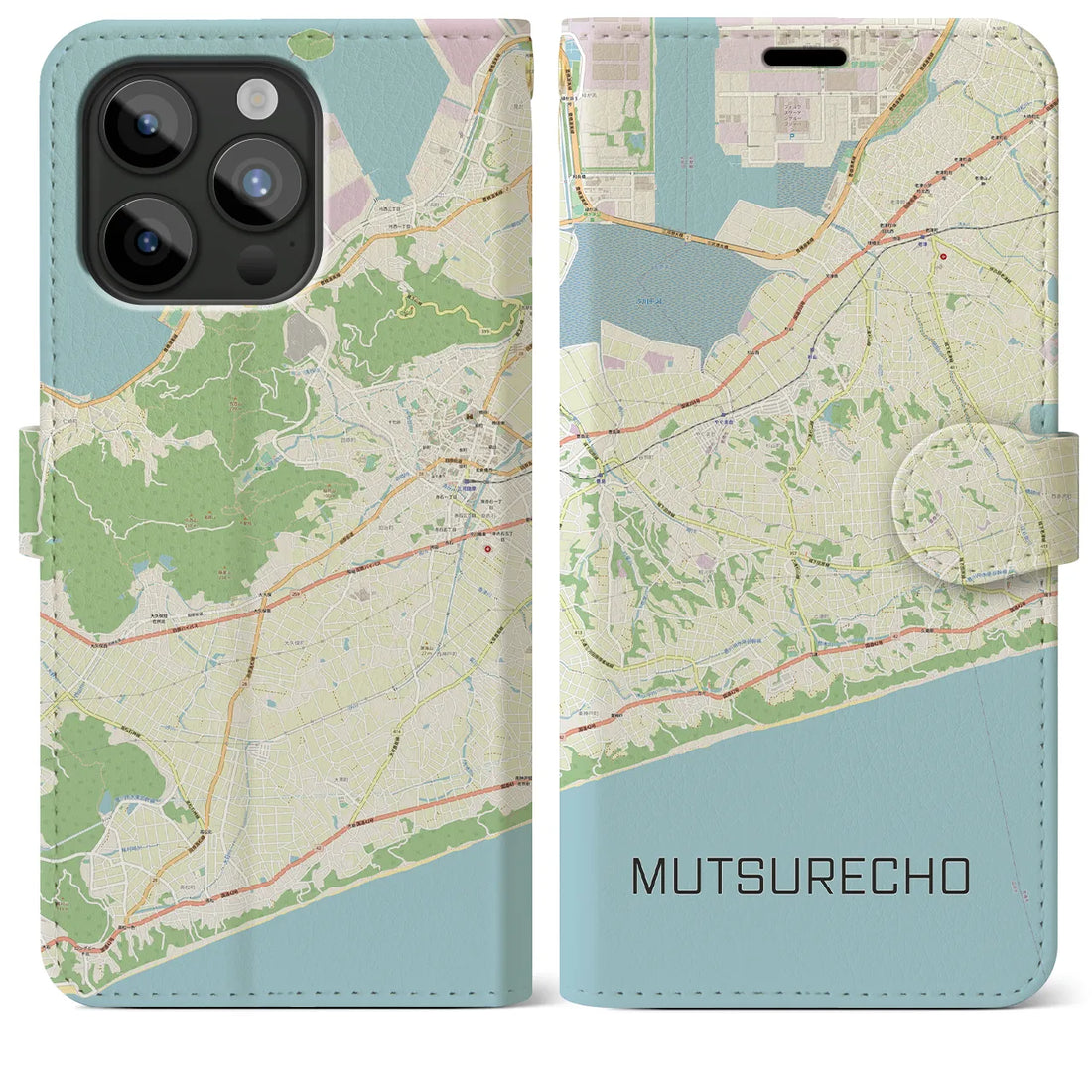 【六連町】地図柄iPhoneケース（手帳両面タイプ・ナチュラル）iPhone 15 Pro Max 用