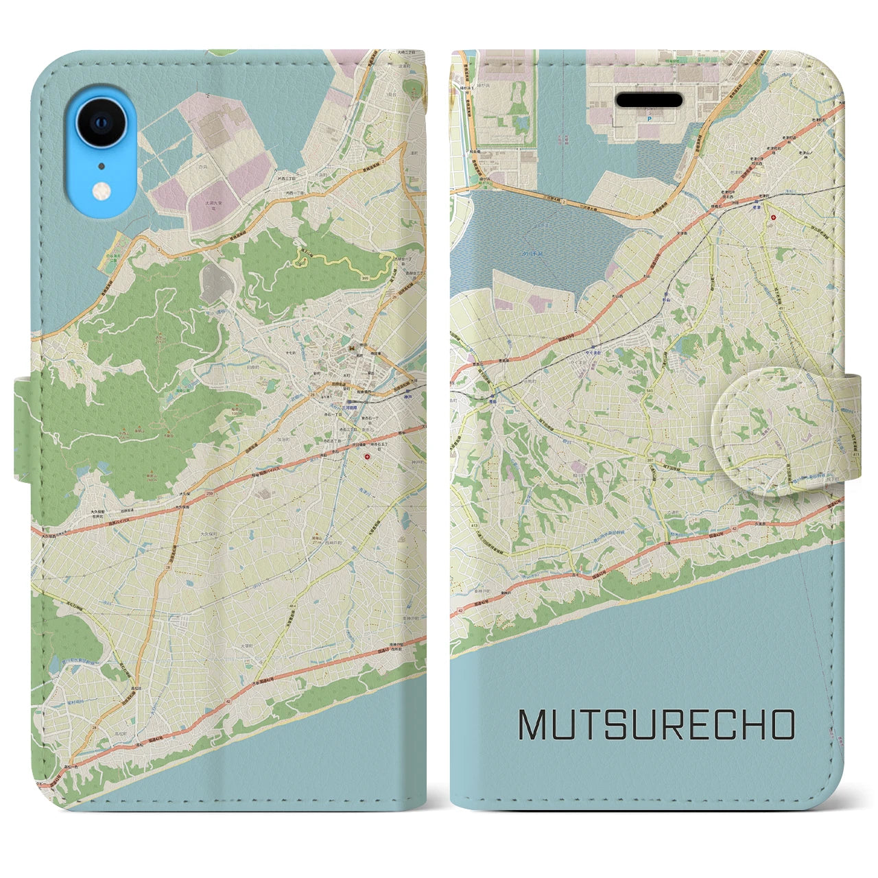【六連町】地図柄iPhoneケース（手帳両面タイプ・ナチュラル）iPhone XR 用