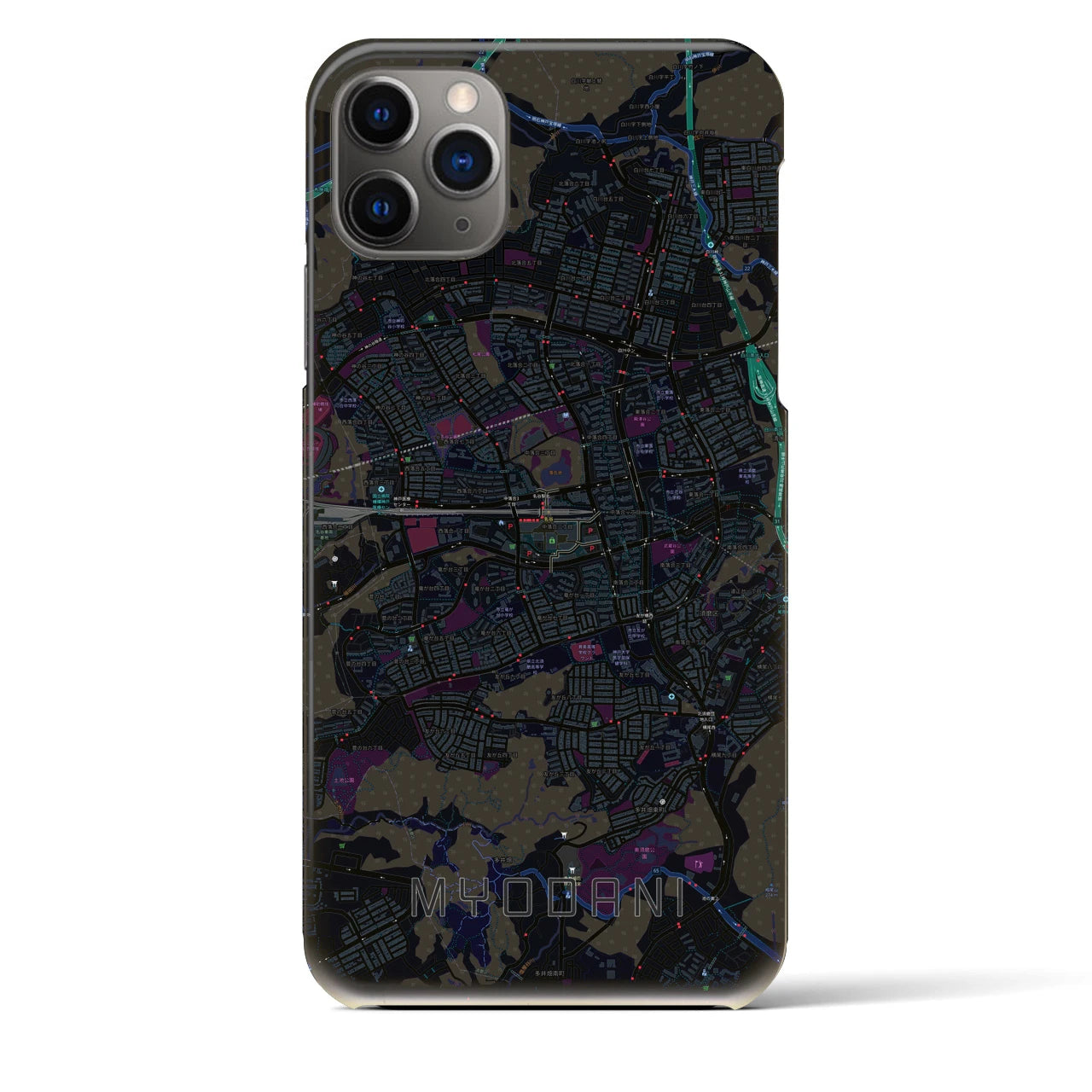 【名谷】地図柄iPhoneケース（バックカバータイプ・ブラック）iPhone 11 Pro Max 用