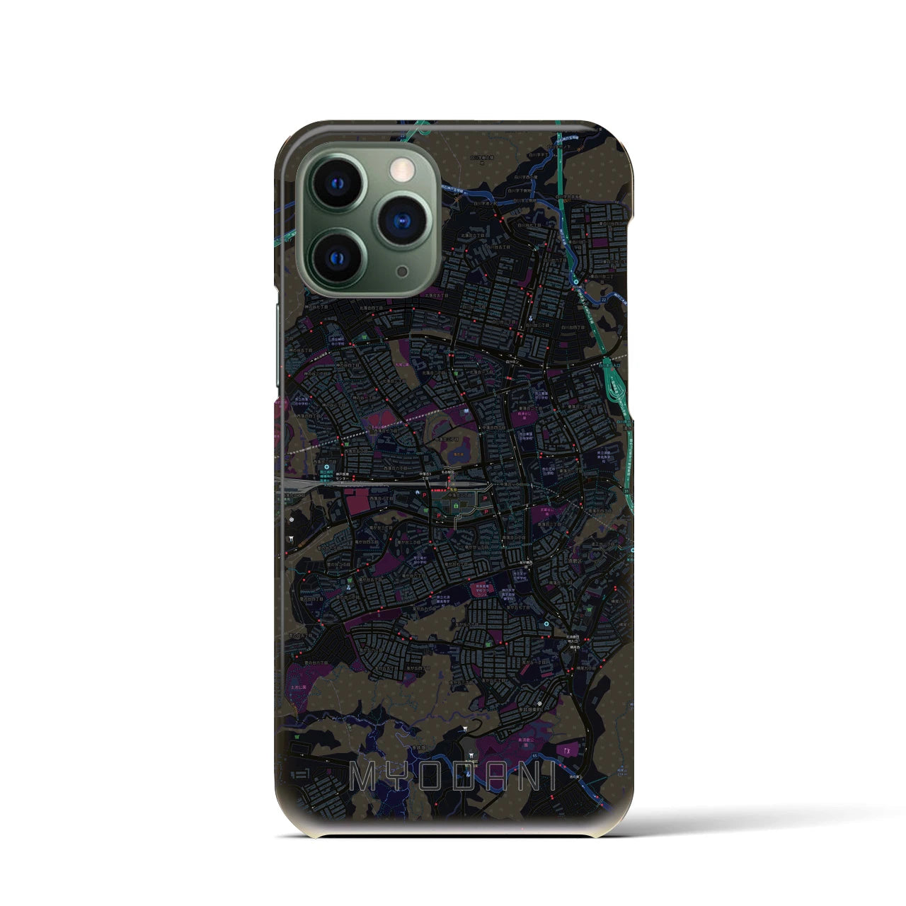 【名谷】地図柄iPhoneケース（バックカバータイプ・ブラック）iPhone 11 Pro 用