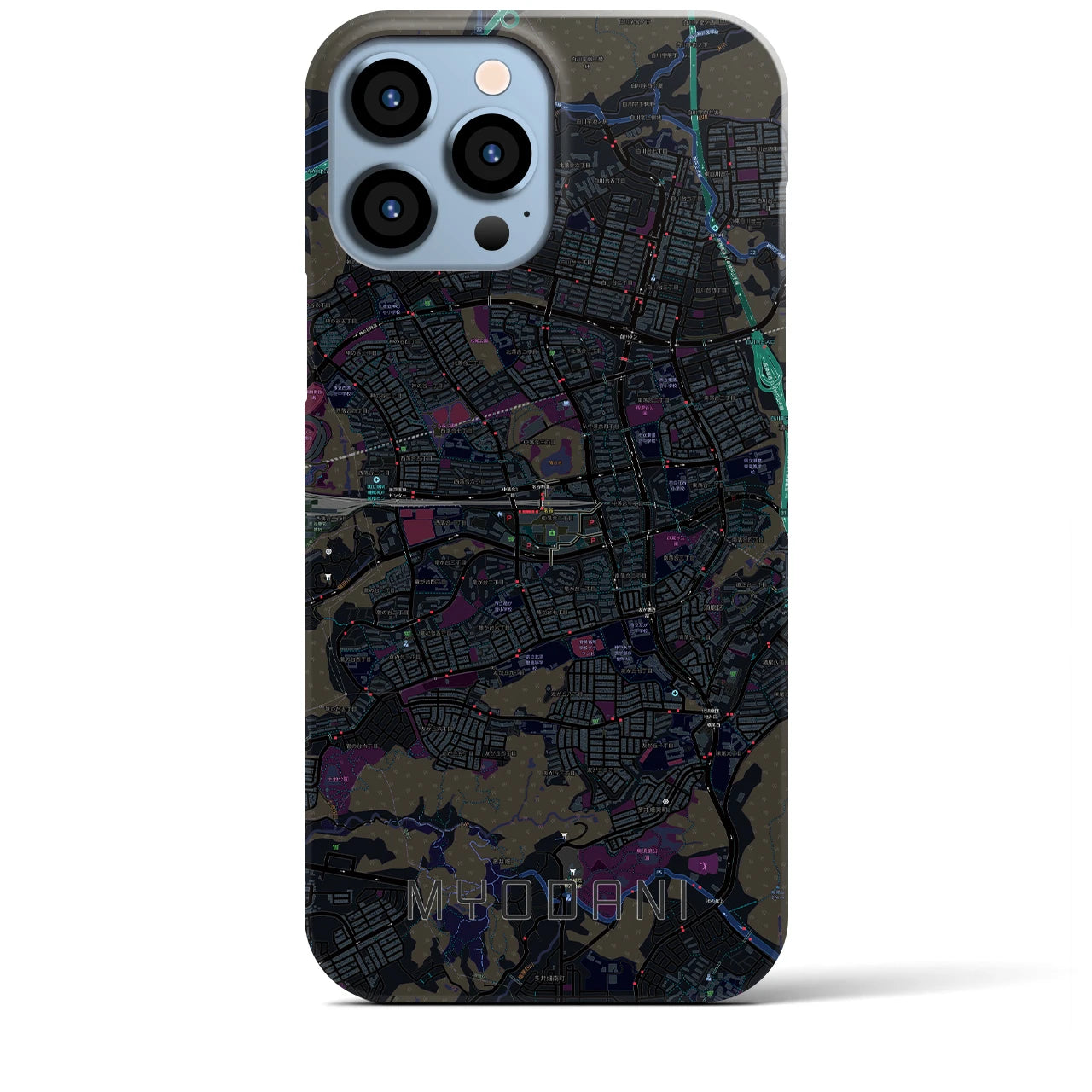 【名谷】地図柄iPhoneケース（バックカバータイプ・ブラック）iPhone 13 Pro Max 用