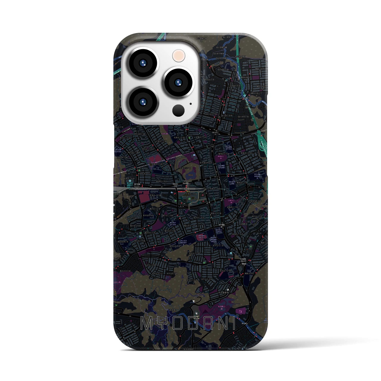 【名谷】地図柄iPhoneケース（バックカバータイプ・ブラック）iPhone 13 Pro 用