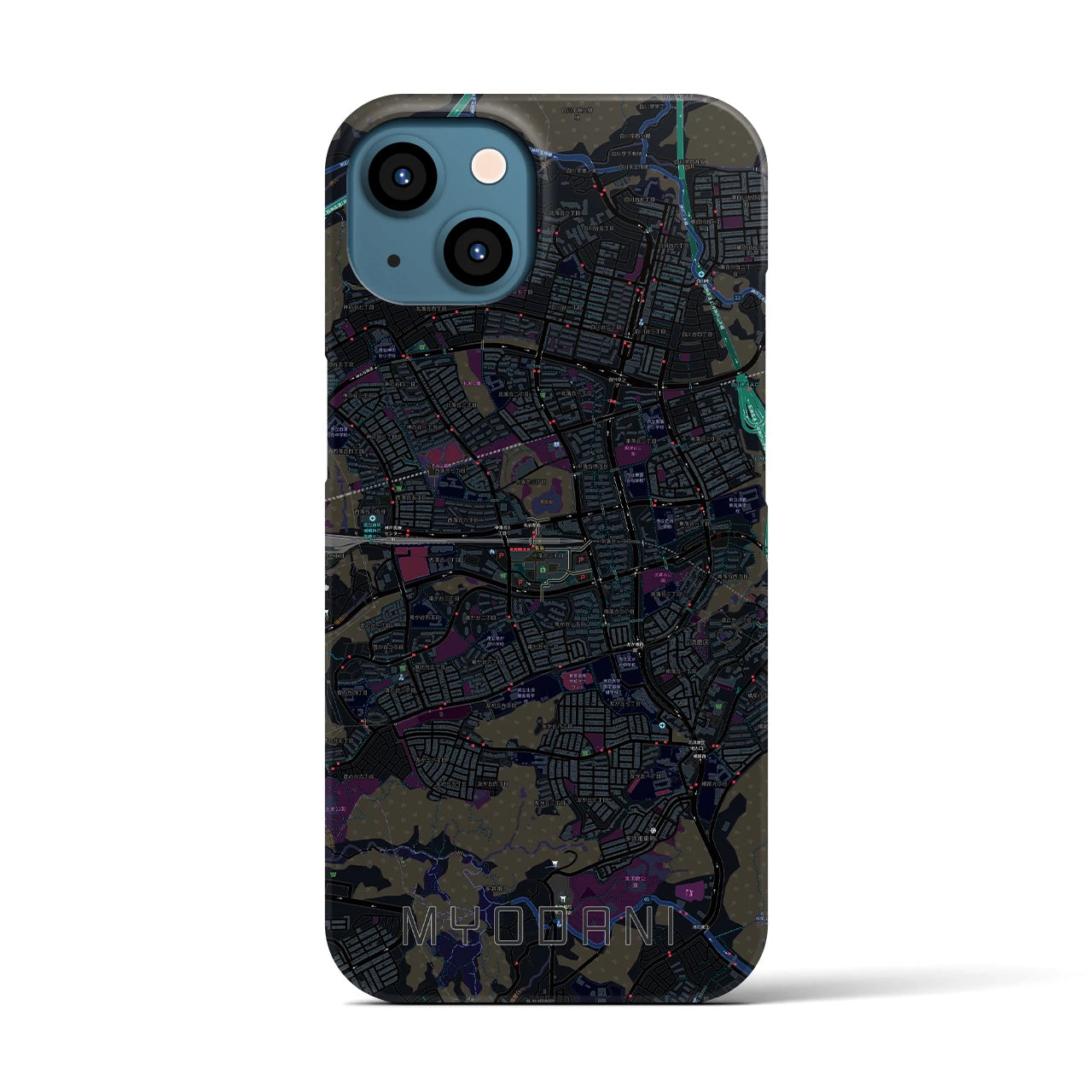 【名谷】地図柄iPhoneケース（バックカバータイプ・ブラック）iPhone 13 用