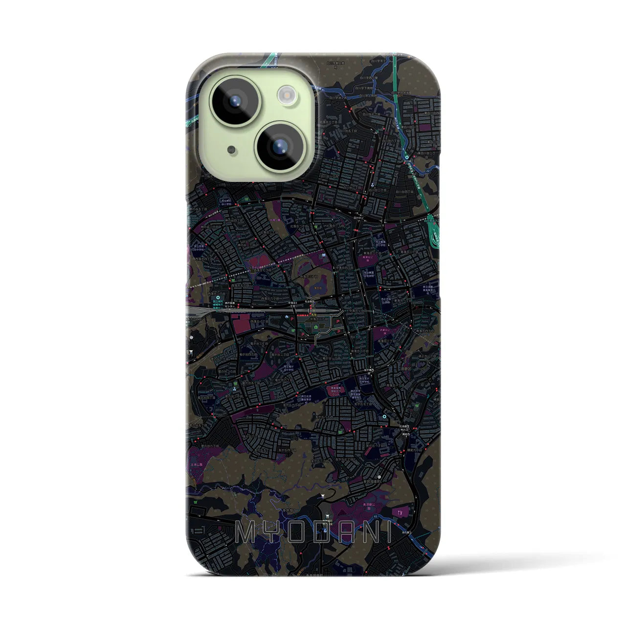 【名谷】地図柄iPhoneケース（バックカバータイプ・ブラック）iPhone 15 用