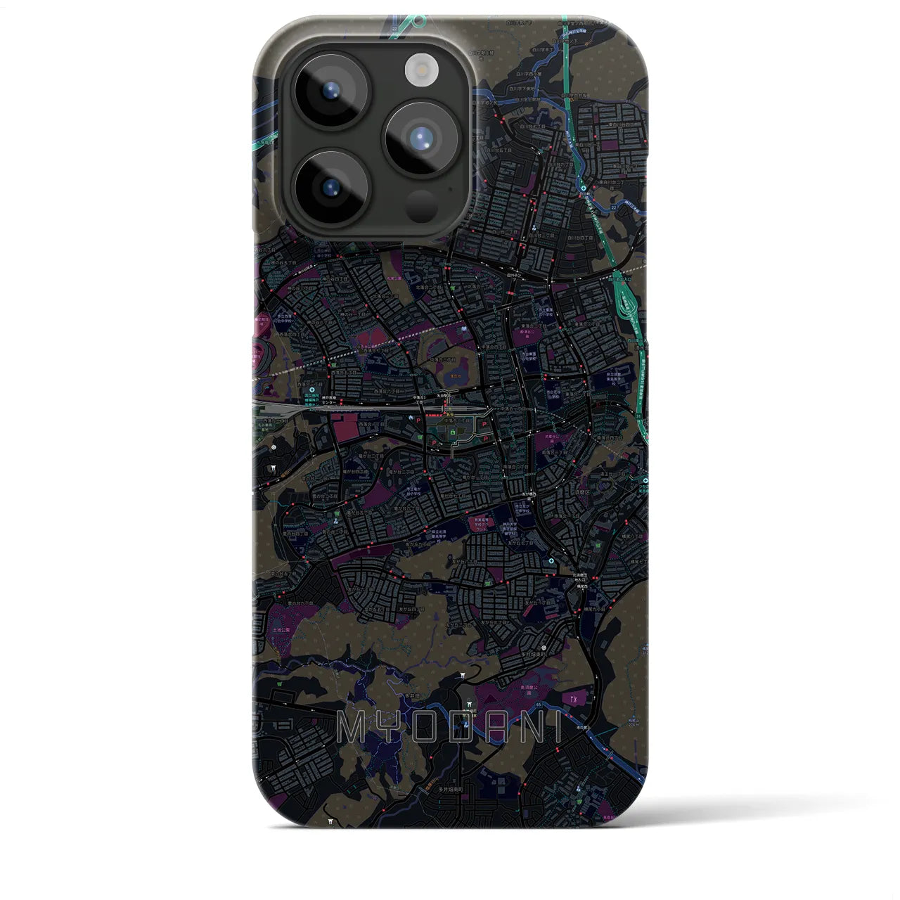 【名谷】地図柄iPhoneケース（バックカバータイプ・ブラック）iPhone 15 Pro Max 用