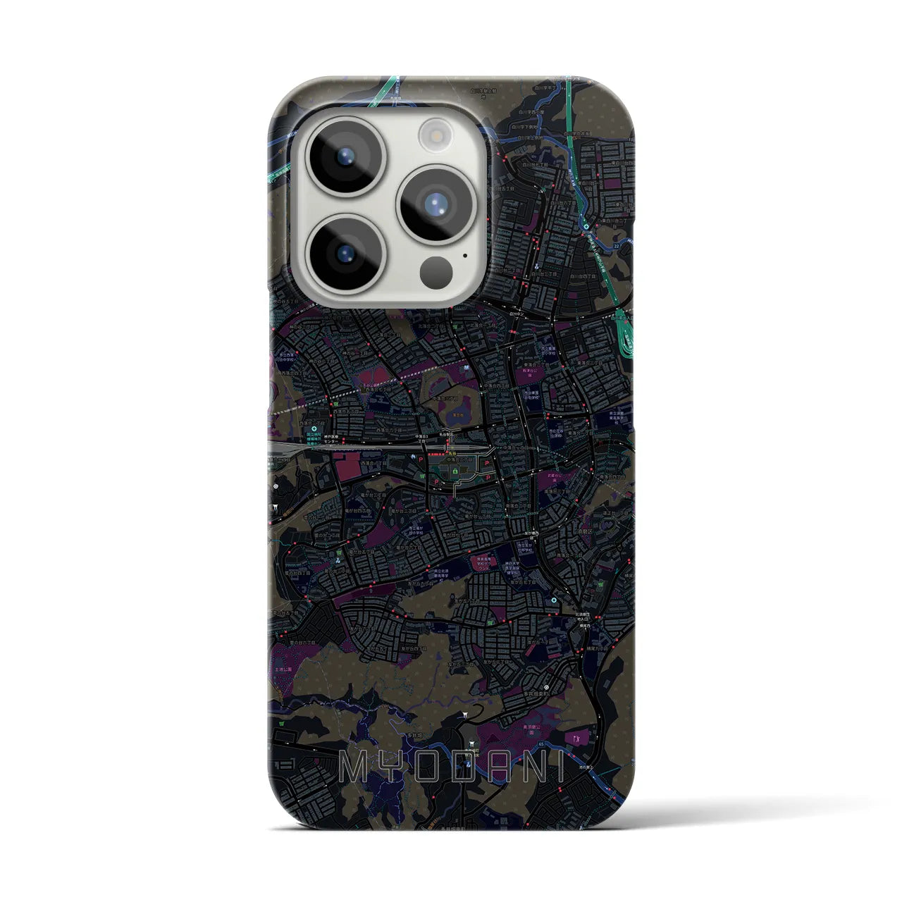 【名谷】地図柄iPhoneケース（バックカバータイプ・ブラック）iPhone 15 Pro 用
