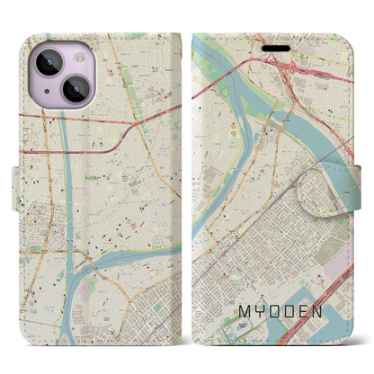 【妙典（千葉県）】地図柄iPhoneケース（手帳タイプ）ナチュラル・iPhone 14 用