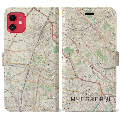 【茗荷谷（東京都）】地図柄iPhoneケース（手帳タイプ）ナチュラル・iPhone 11 用