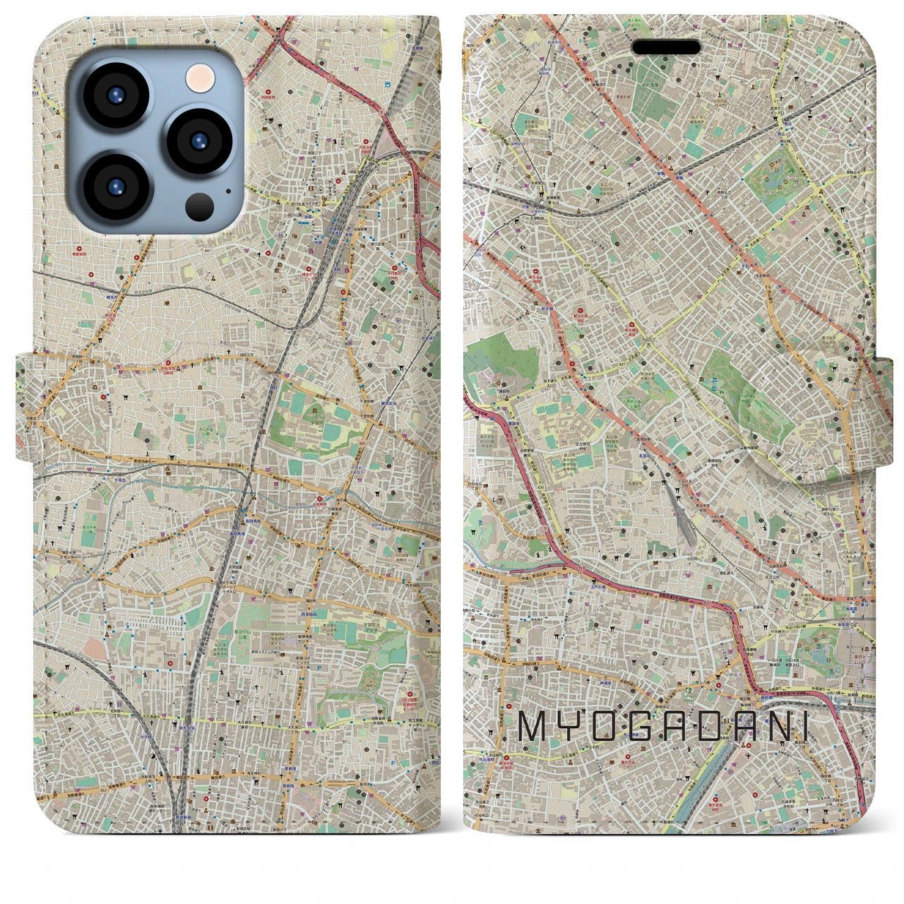 【茗荷谷】地図柄iPhoneケース（手帳両面タイプ・ナチュラル）iPhone 13 Pro Max 用
