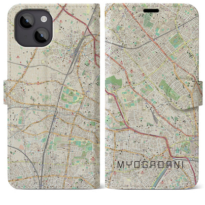 【茗荷谷（東京都）】地図柄iPhoneケース（手帳タイプ）ナチュラル・iPhone 14 Plus 用