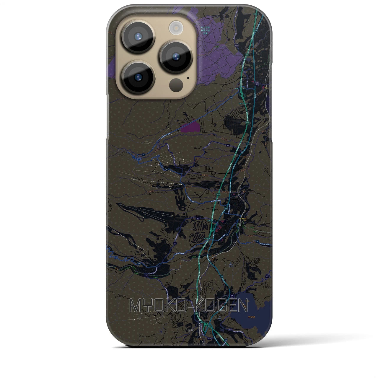 【妙高高原】地図柄iPhoneケース（バックカバータイプ・ブラック）iPhone 14 Pro Max 用