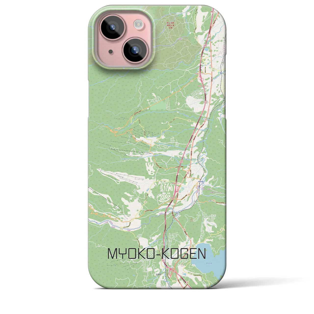 【妙高高原】地図柄iPhoneケース（バックカバータイプ・ナチュラル）iPhone 15 Plus 用