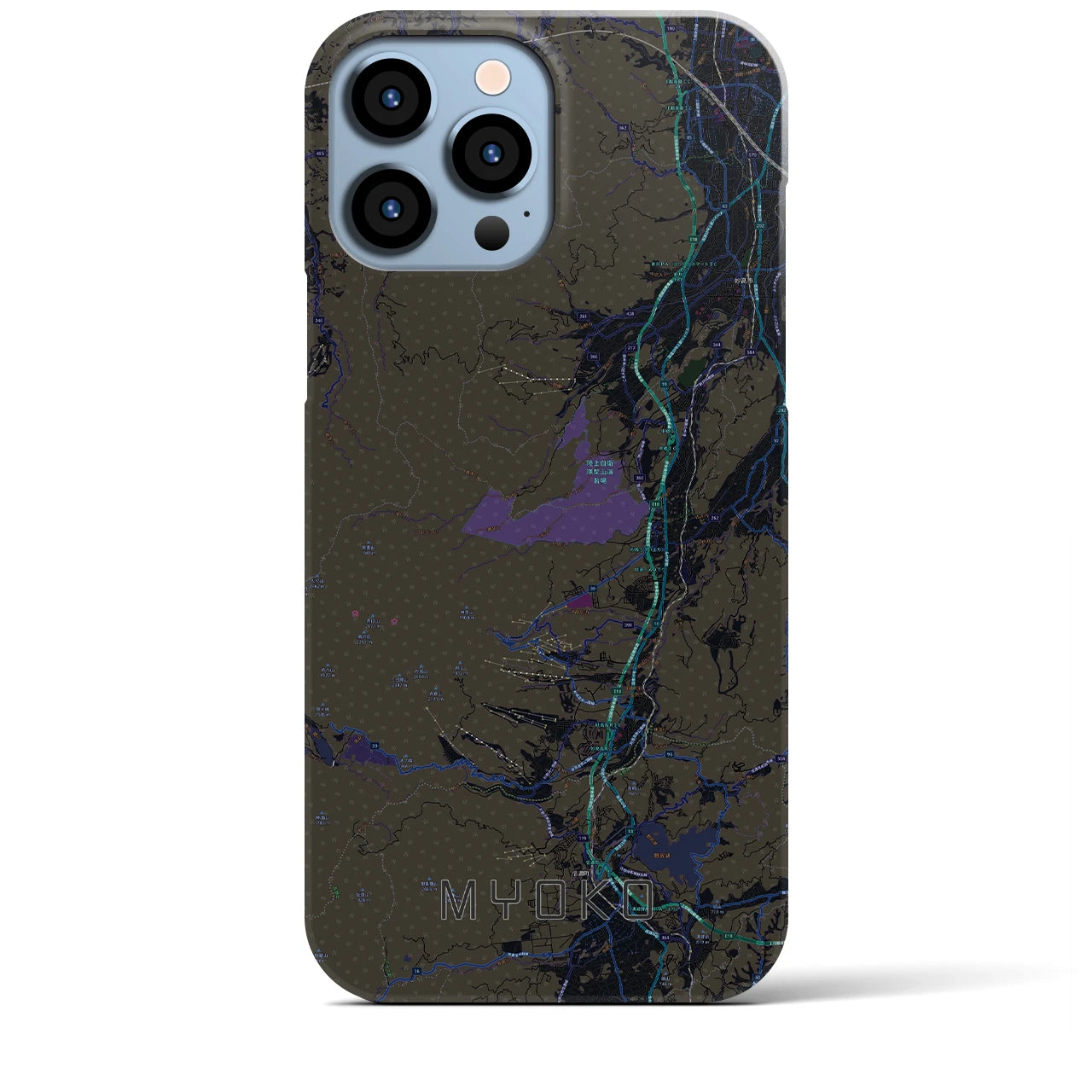 【妙高】地図柄iPhoneケース（バックカバータイプ・ブラック）iPhone 13 Pro Max 用