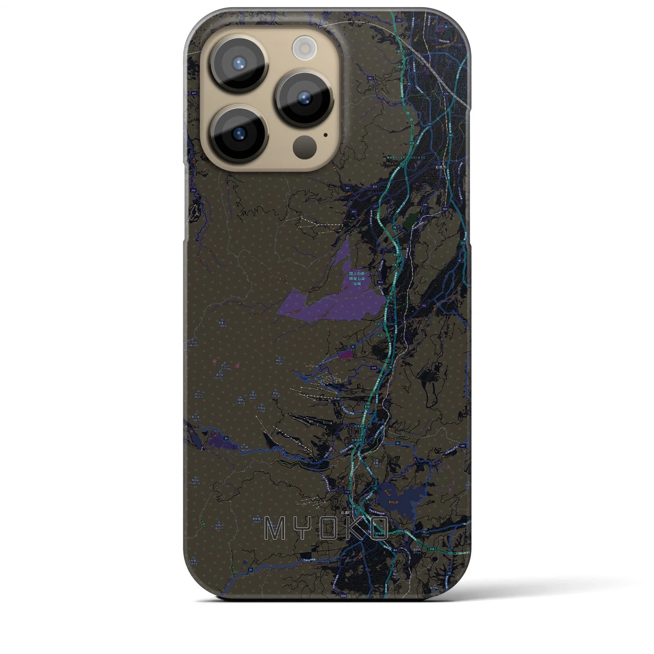 【妙高】地図柄iPhoneケース（バックカバータイプ・ブラック）iPhone 14 Pro Max 用