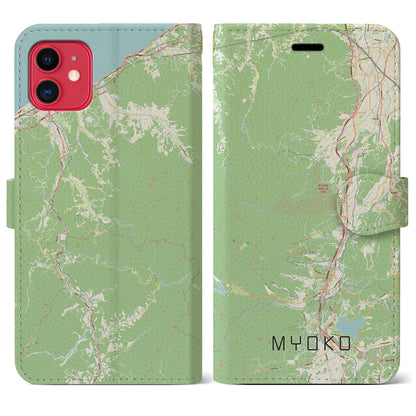 【妙高（新潟県）】地図柄iPhoneケース（手帳タイプ）ナチュラル・iPhone 11 用