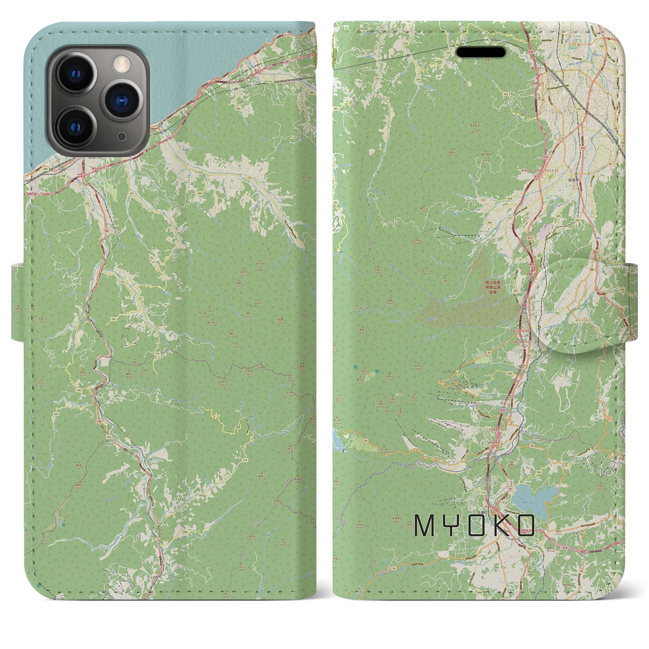 【妙高】地図柄iPhoneケース（手帳両面タイプ・ナチュラル）iPhone 11 Pro Max 用