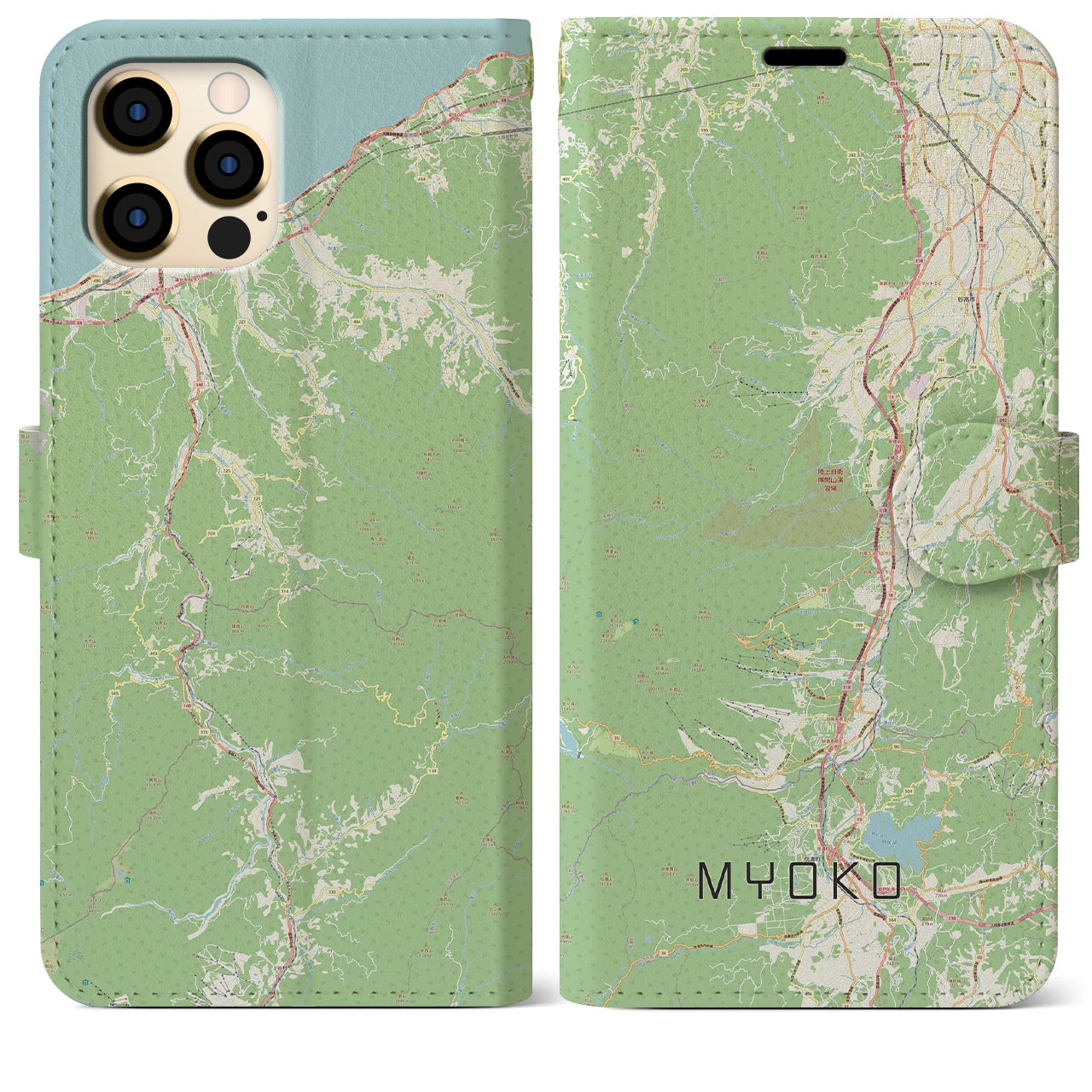 【妙高】地図柄iPhoneケース（手帳両面タイプ・ナチュラル）iPhone 12 Pro Max 用