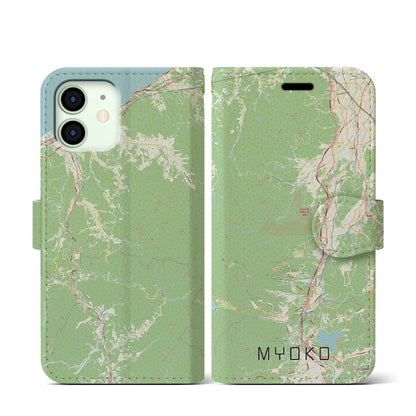 【妙高（新潟県）】地図柄iPhoneケース（手帳タイプ）ナチュラル・iPhone 12 mini 用