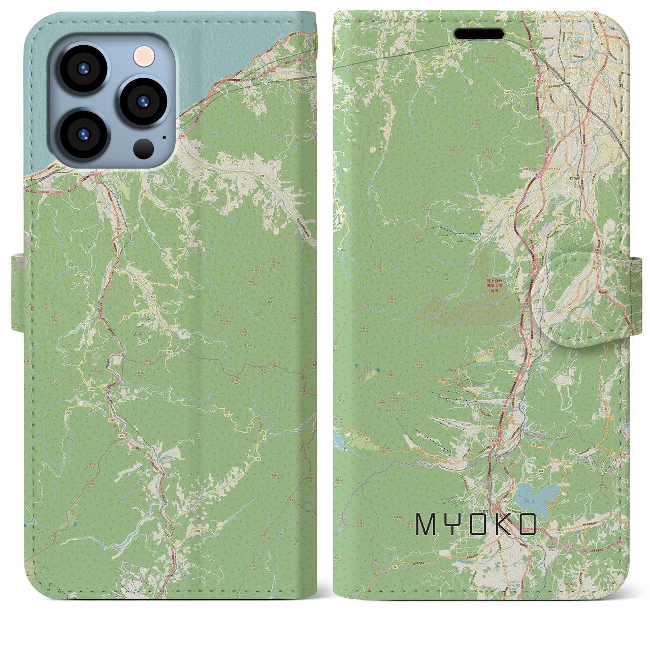 【妙高】地図柄iPhoneケース（手帳両面タイプ・ナチュラル）iPhone 13 Pro Max 用