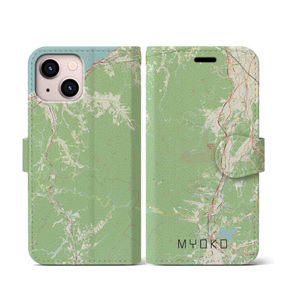 【妙高（新潟県）】地図柄iPhoneケース（手帳タイプ）ナチュラル・iPhone 13 mini 用