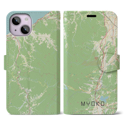 【妙高（新潟県）】地図柄iPhoneケース（手帳タイプ）ナチュラル・iPhone 14 用