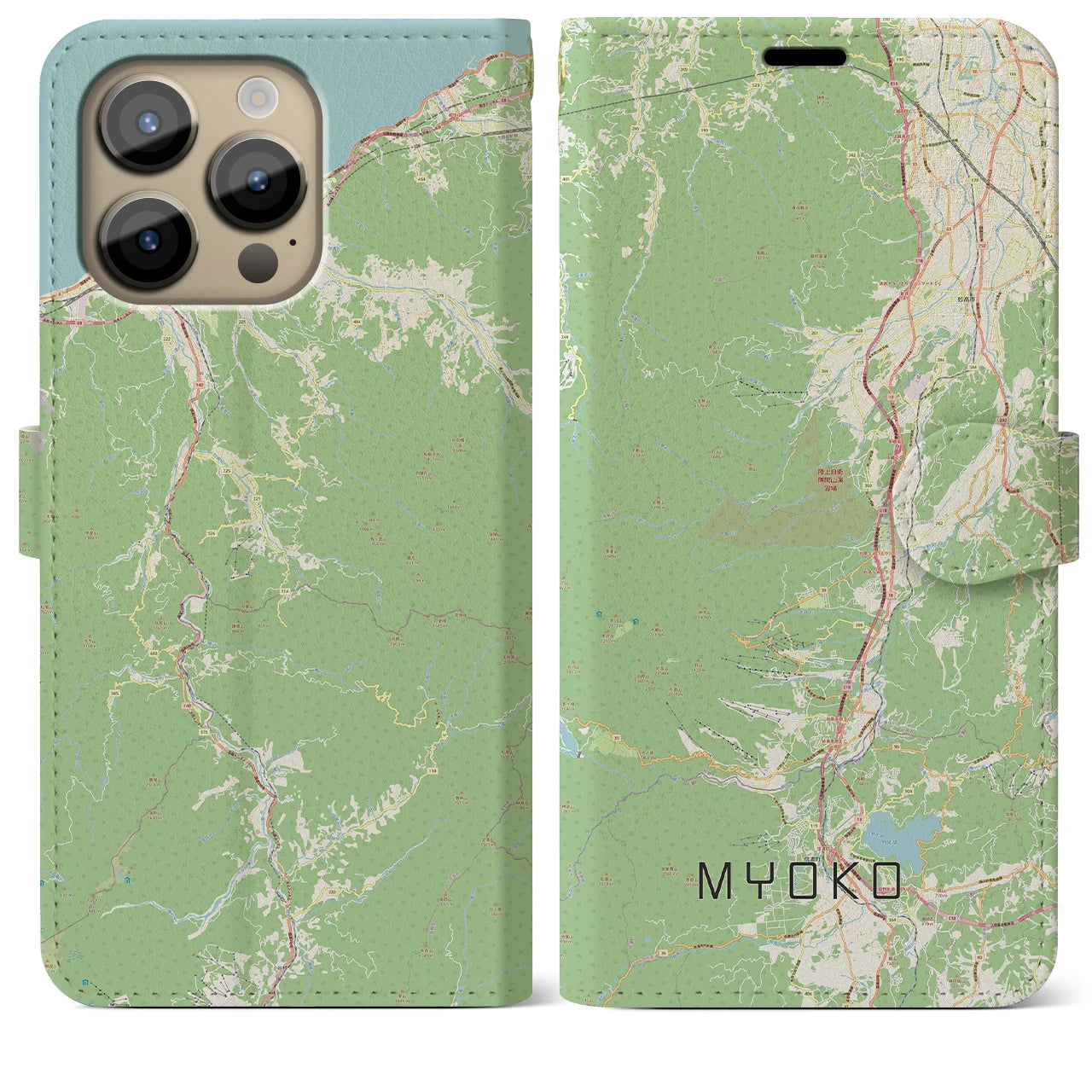 【妙高】地図柄iPhoneケース（手帳両面タイプ・ナチュラル）iPhone 14 Pro Max 用