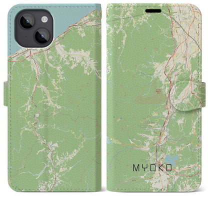 【妙高（新潟県）】地図柄iPhoneケース（手帳タイプ）ナチュラル・iPhone 14 Plus 用
