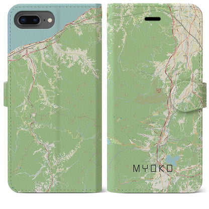 【妙高（新潟県）】地図柄iPhoneケース（手帳タイプ）ナチュラル・iPhone 8Plus /7Plus / 6sPlus / 6Plus 用