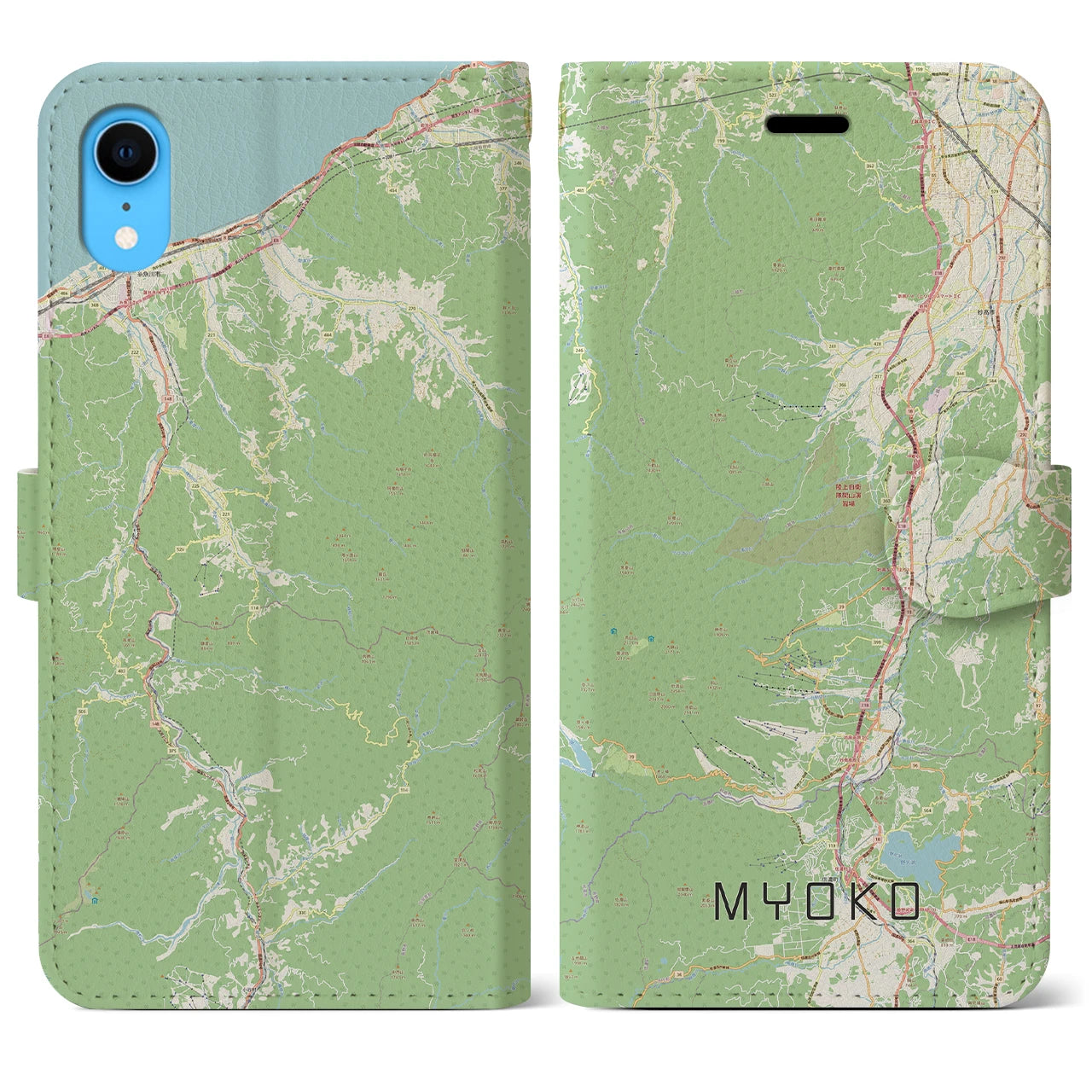 【妙高】地図柄iPhoneケース（手帳両面タイプ・ナチュラル）iPhone XR 用