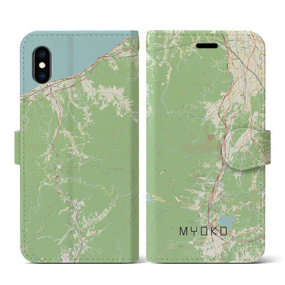 【妙高（新潟県）】地図柄iPhoneケース（手帳タイプ）ナチュラル・iPhone XS / X 用