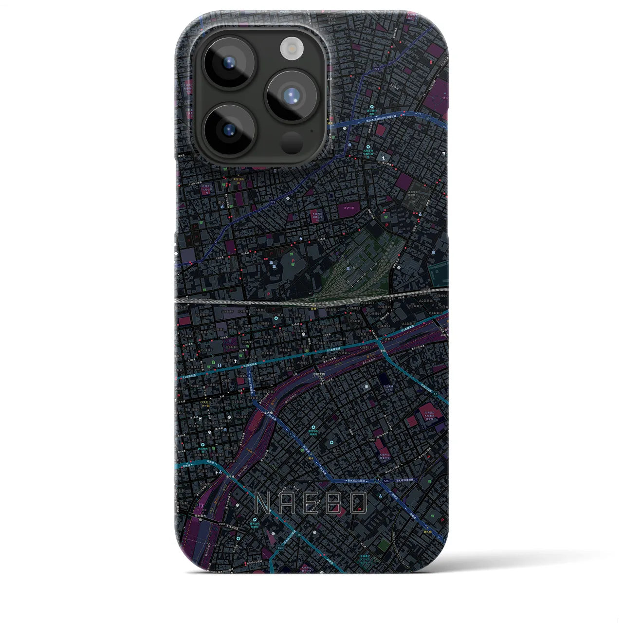 【苗穂】地図柄iPhoneケース（バックカバータイプ・ブラック）iPhone 15 Pro Max 用