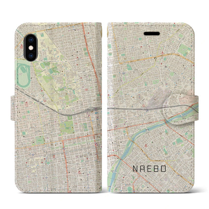 【苗穂（北海道）】地図柄iPhoneケース（手帳タイプ）ナチュラル・iPhone XS / X 用