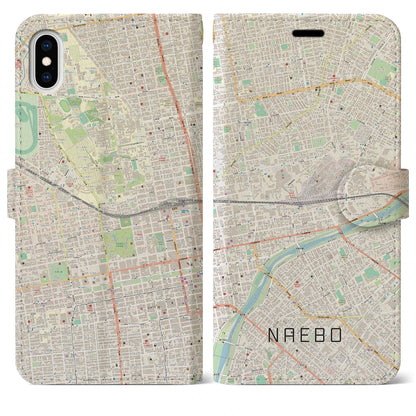 【苗穂（北海道）】地図柄iPhoneケース（手帳タイプ）ナチュラル・iPhone XS Max 用